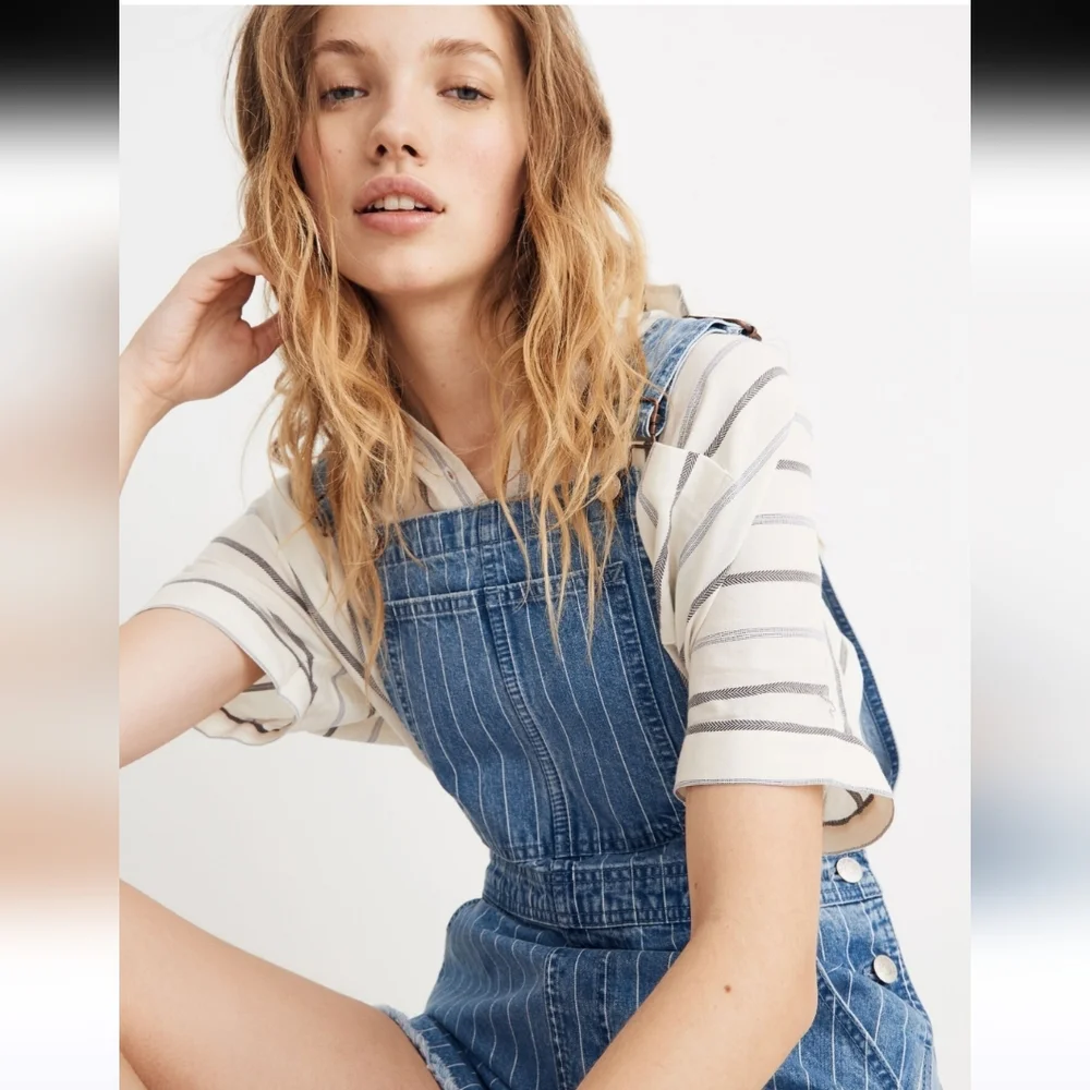 Madewell Pinyon Short Overalls in Pinstripe